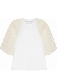 Chloé Cotton Jersey And Crocheted Lace Top