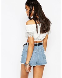 Missguided Bardot Crop Top With Crochet Insert