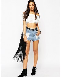 Missguided Bardot Crop Top With Crochet Insert