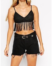 Asos Collection Festival Crop Top In Lace With Fringing