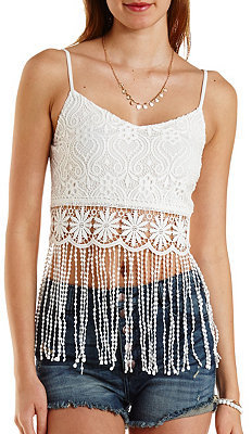 Charlotte Russe Crocheted Lace Fringe Crop Top, $17 | Charlotte