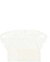 Miguelina Eloise Cropped Crocheted Lace Top Off White