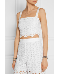 Miguelina Hazel Cropped Crocheted Cotton Top White