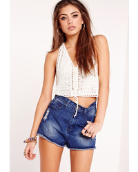 Missguided Lace Up Crochet Crop Top White