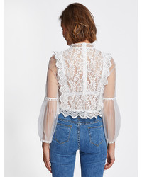 Shein Lace Crochet Mesh Contrast See Through Blouse