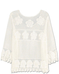 Choies Long Sleeve Lattice Flower Shirt In Crochet