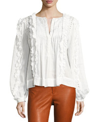 Isabel Marant Nell Crochet Lace Long Sleeve Top White