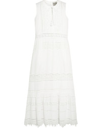 Sea Crochet Trimmed Cotton Maxi Dress White
