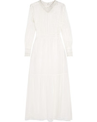 Saint Laurent Crochet Trimmed Cotton Voile Maxi Dress Off White