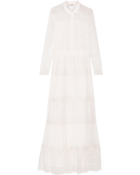 Paul & Joe Crochet Trimmed Silk Crepon Maxi Dress Off White