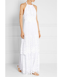 Miguelina Edna Halterneck Crocheted Cotton Lace Maxi Dress White