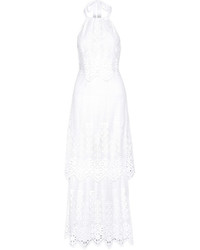 Miguelina Edna Halterneck Crocheted Cotton Lace Maxi Dress White
