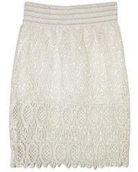 Romwe Hollow Lace Crochet White Bodycon Skirt
