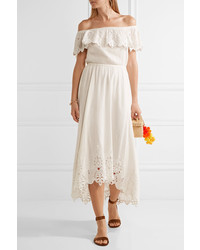 Rachel Zoe Hasley Off The Shoulder Crochet Trimmed Cotton Gauze Midi Dress White