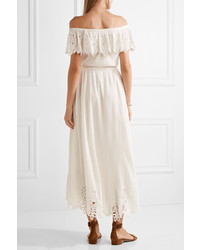 Rachel Zoe Hasley Off The Shoulder Crochet Trimmed Cotton Gauze Midi Dress White