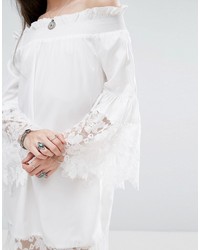 White Cove Petite Allover Lace Crochet Off Shoulder Dress