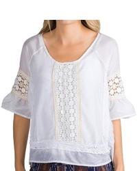 Dylan Luxe Peasant Blouse Cotton Silk Lacecrochet Detail Short Sleeve