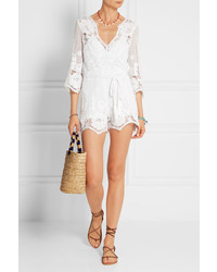 Miguelina Greta Crocheted Cotton Lace Playsuit White