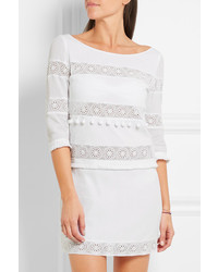 Heidi Klein Crochet Trimmed Cotton Crepon Mini Dress White