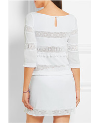 Heidi Klein Crochet Trimmed Cotton Crepon Mini Dress White