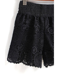 Elastic Waist Lace Crochet Black Short