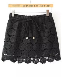 Elastic Waist Lace Crochet White Shorts