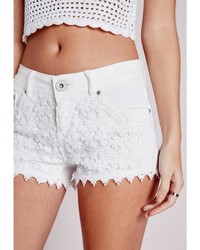 Missguided Crochet Detail Denim Shorts White