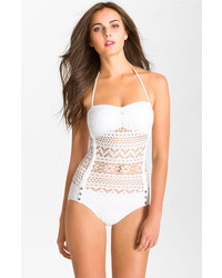 Robin Piccone Penelope Crochet Overlay One Piece Swimsuit White 4