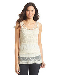 Adiva Tiered Lace And Crochet Knit Tank