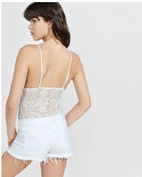 Express One Eleven Crocheted Lace Bodysuit White Large