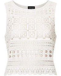 Topshop Patterned Crochet Sleeveless Vest Top In White 100% Cotton Machine Washable