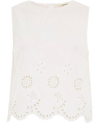 River Island White Crepe Embroidered Hem Tank Top