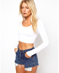 Asos 90s Crop Top With Long Sleeve White