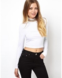 Asos Crop Top With Chain Neck And Long Sleeves White