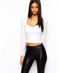 Asos Crop Top With Bardot Sweetheart Neckline And Long Sleeves