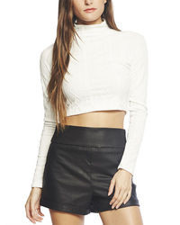 Arden B Long Sleeve Cable Knit Crop Top