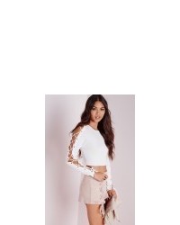 Missguided Lace Up Sleeve Knitted Crop Sweater White