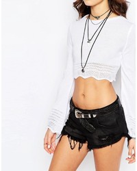 Rokoko Cropped Bell Sleeve Sweater With Scallop Edge