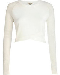 River Island White Wrap Front Mesh Sleeve Crop Top