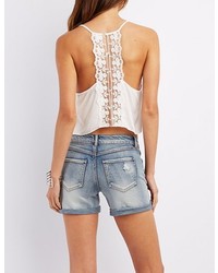 Charlotte Russe Embroidered Mesh Cropped Tank