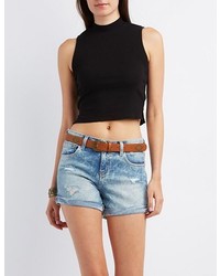 Charlotte Russe Ribbed Mock Neck Cropped Tank
