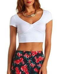 Charlotte Russe Cinched Bow Front Short Sleeve Crop Top