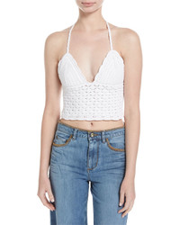 RED Valentino Crocheted Cotton Cropped Halter Top White
