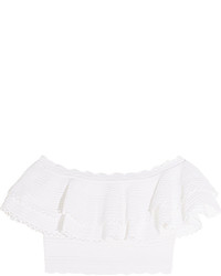 Alexander McQueen Cropped Off The Shoulder Ruffled Cotton Blend Top