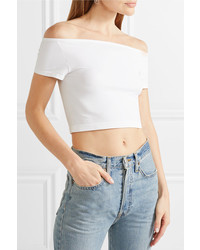 Helmut Lang Cropped Off The Shoulder Stretch Jersey Top White