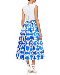 Alice + Olivia Klynn Sleeveless Crop Tee Molina Floral Print Ball Tea Length Skirt