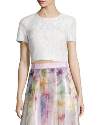 Ted Baker London Maire Short Sleeve Lace Crop Top White