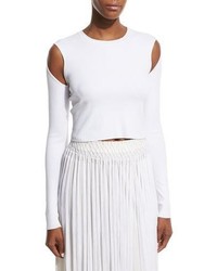 Opening Ceremony Long Sleeve Jersey Cold Shoulder Crop Top White