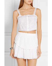 Loveshackfancy Ray Cropped Broderie Anglaise Cotton Top White