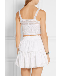 Loveshackfancy Ray Cropped Broderie Anglaise Cotton Top White